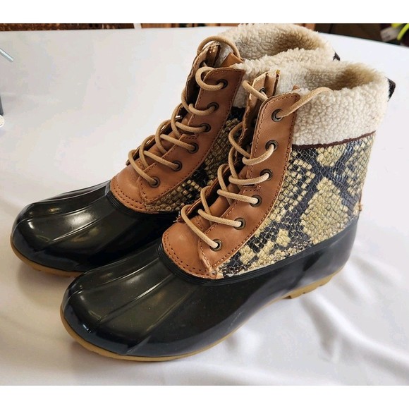 Sam Edelman Caldwell NWT Women's Size 7 Natural Snake Print Leather Duck Boots - Picture 5 of 7